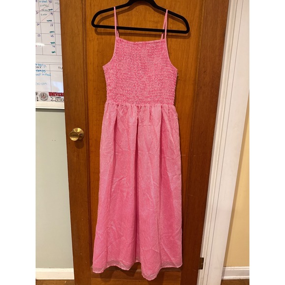 THML Dresses & Skirts - THML dress Large smocked pink white stripe sleeveless layering girlhood beach